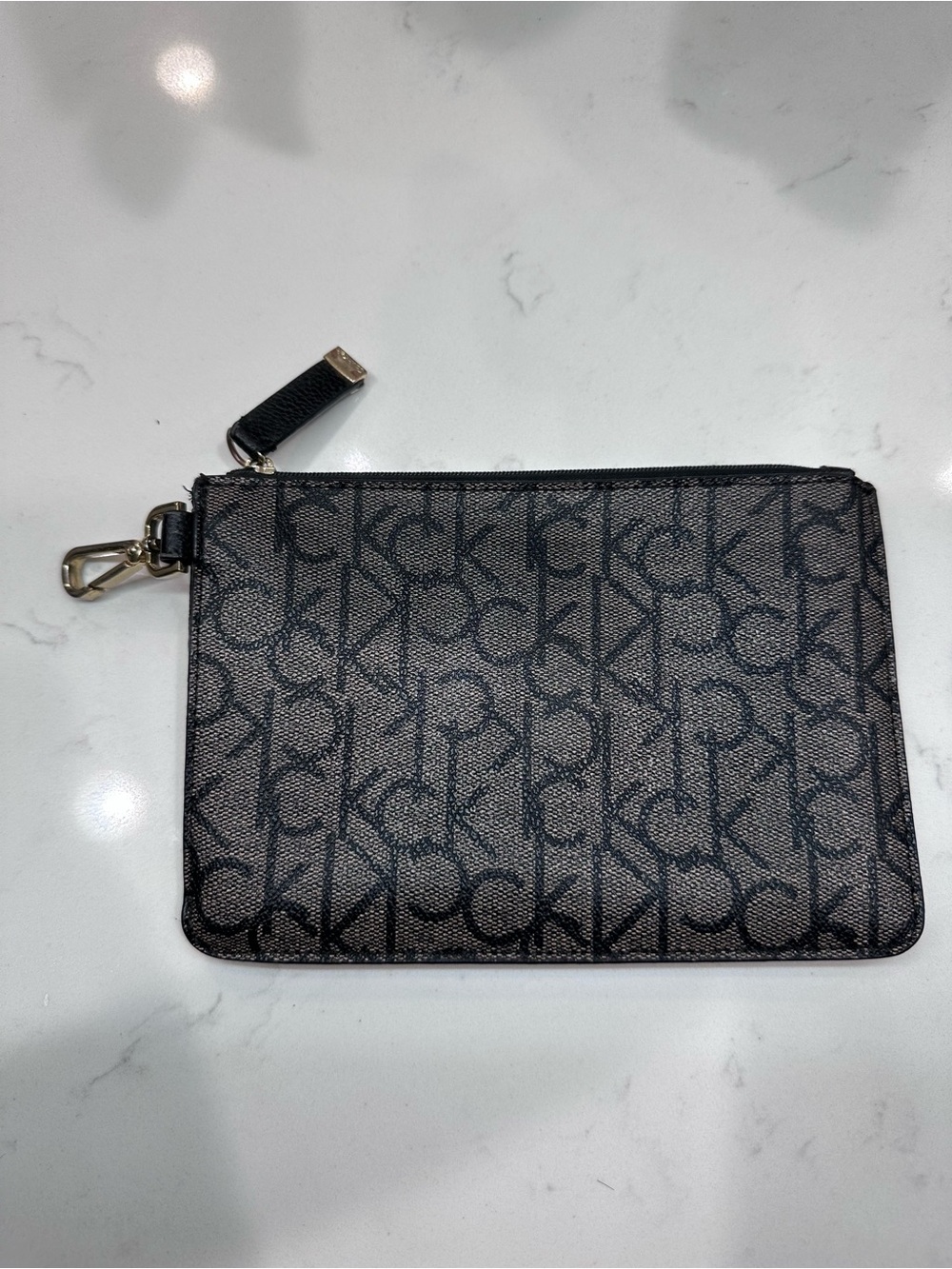 Calvin Klein Black & Gray Monogram Wristlet Pouch